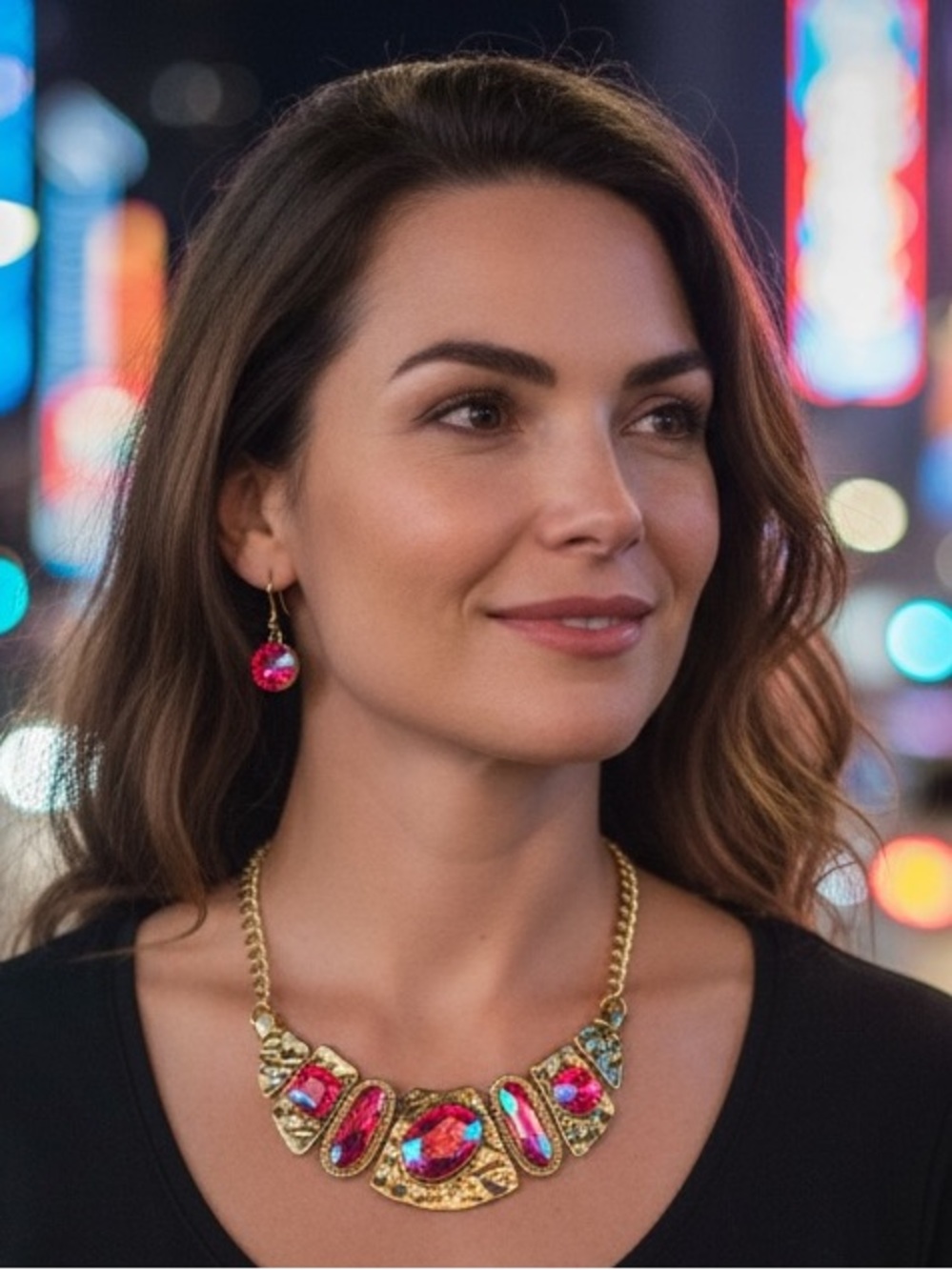 Silver-tone Necklace and Pink Crystal Drop Earrings
